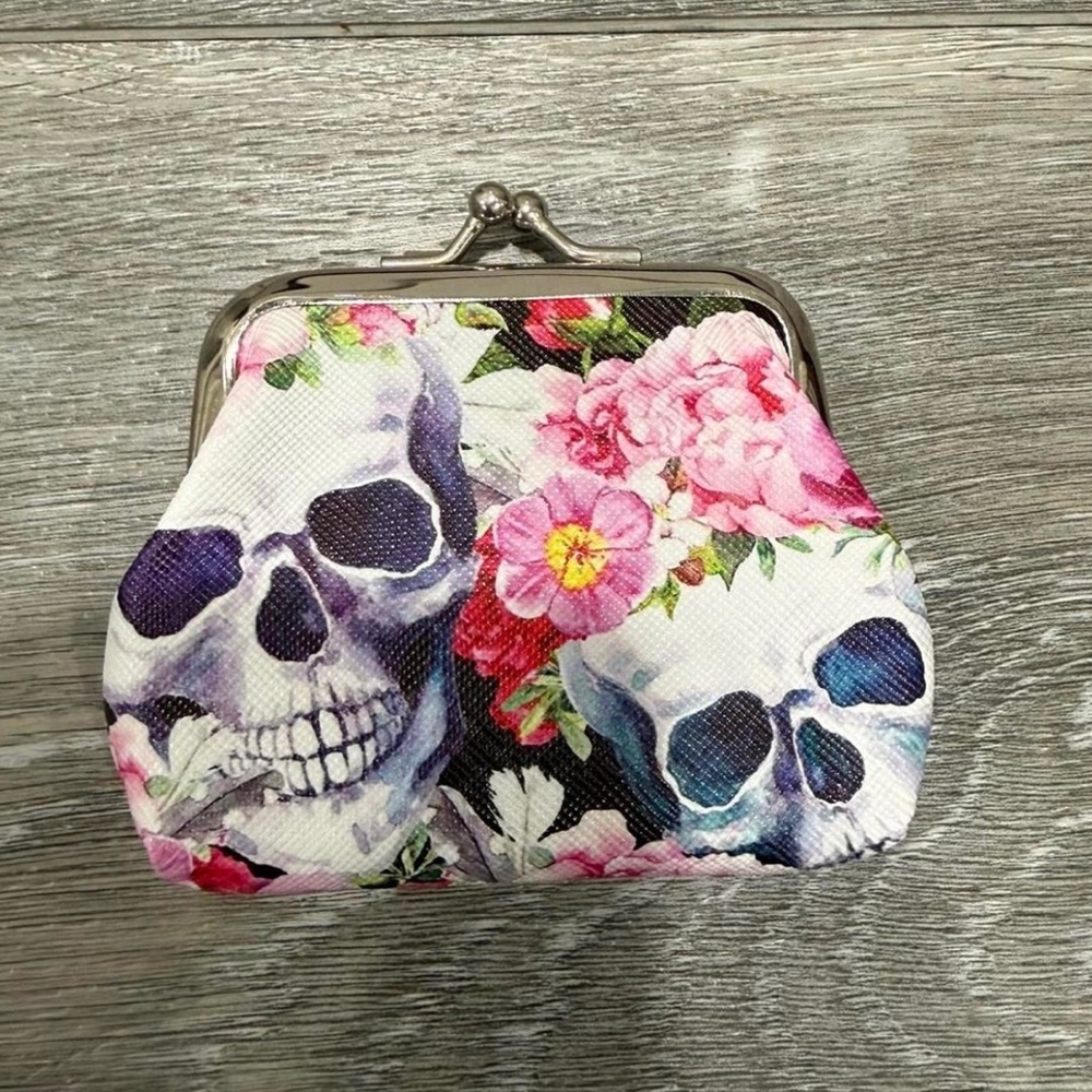 Floral Skull Print Women's Coin Purse